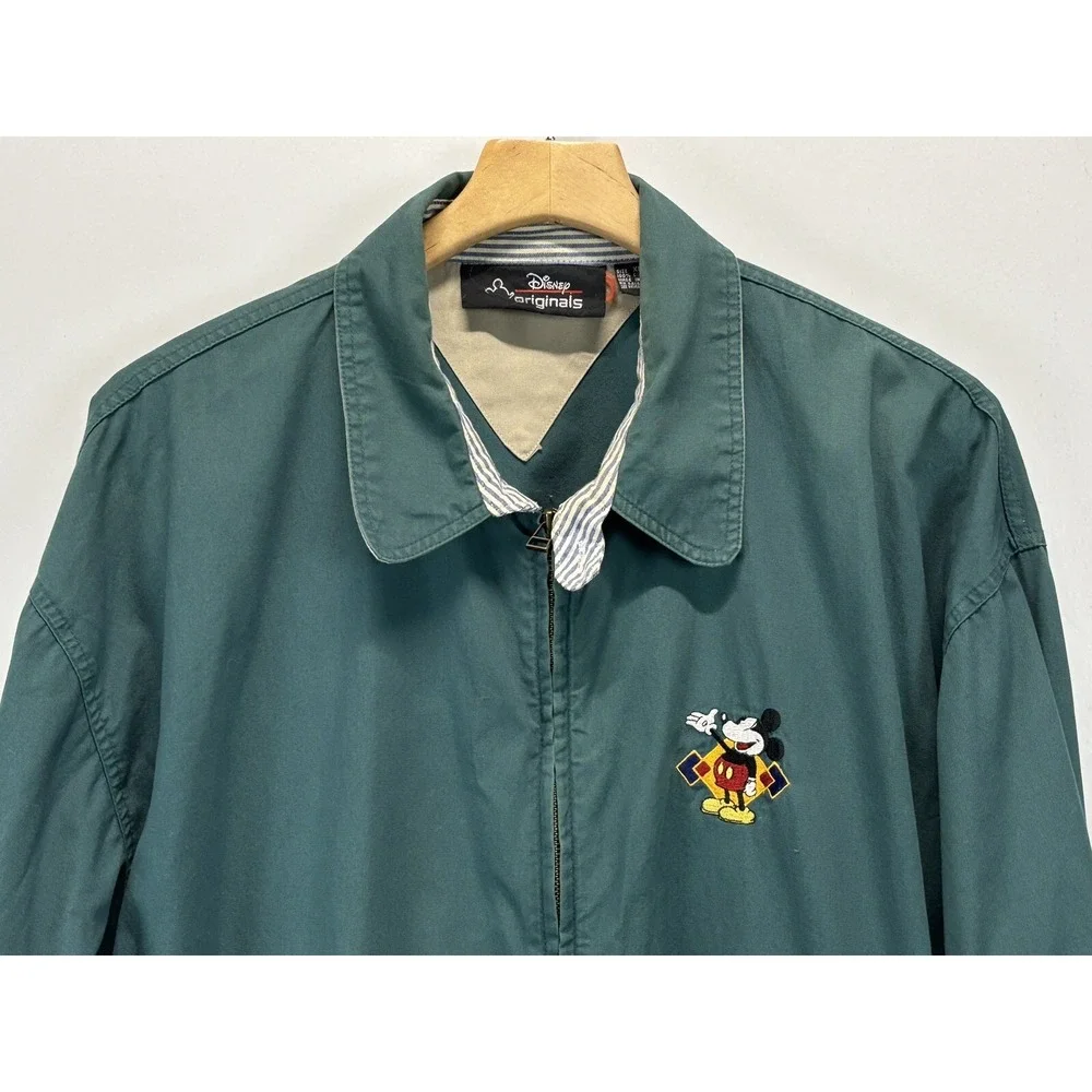 Vtg Disney Originals Mickey Mouse Jacket Sz X-Large Mens Green Y2K Embroidered